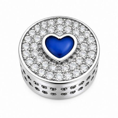 Berloque Separador Zircônia Cristal com Coração Resina Azul Aço Inox