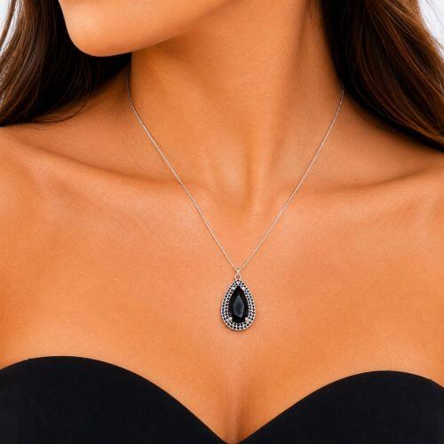 Colar Gota com 3 Fileiras Micro Zircônia Negra Banhado a Prata