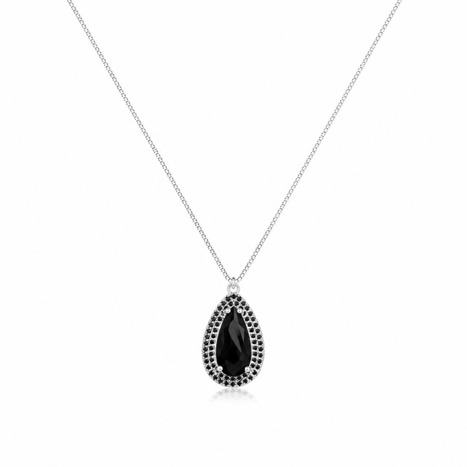 Colar Gota com 3 Fileiras Micro Zircônia Negra Banhado a Prata