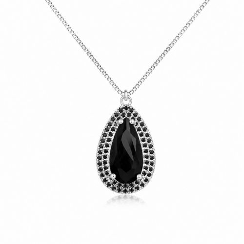 Colar Gota com 3 Fileiras Micro Zircônia Negra Banhado a Prata