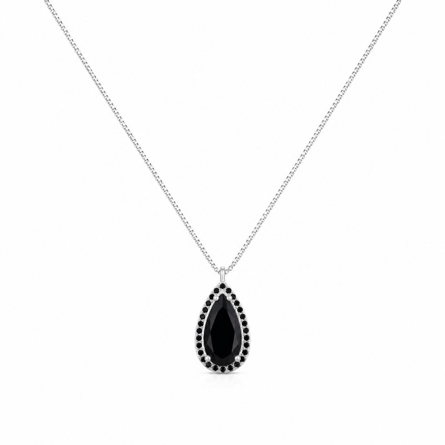 Colar Gota com 1 Fileira de Micro Zircônia Negra Banhado a Prata