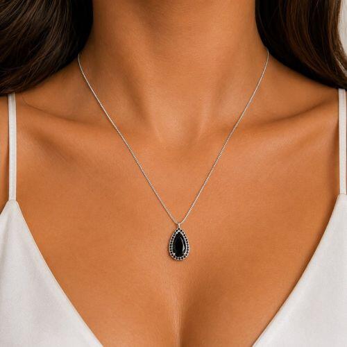 Colar Gota com 1 Fileira de Micro Zircônia Negra Banhado a Prata