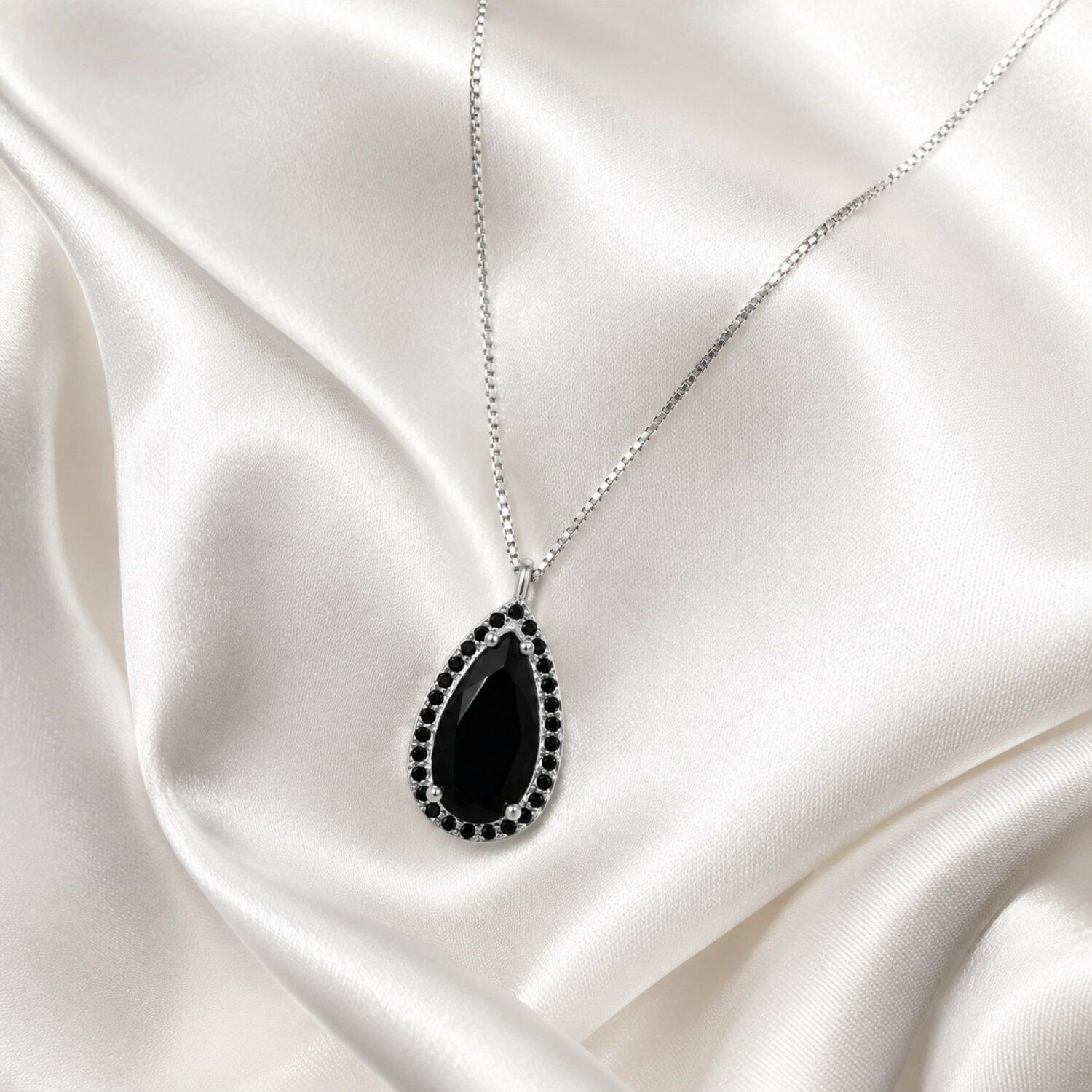 Colar Gota com 1 Fileira de Micro Zircônia Negra Banhado a Prata