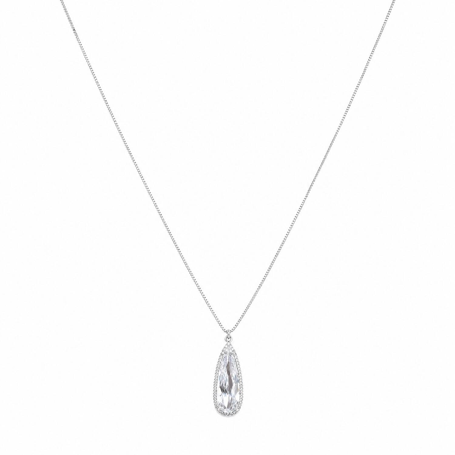 Colar Gota Zircônia Cristal com 1 Fileira Micro Zircônia Banhado a Prata