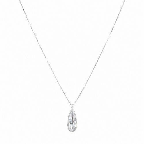 Colar Gota Zircônia Cristal com 1 Fileira Micro Zircônia Banhado a Prata