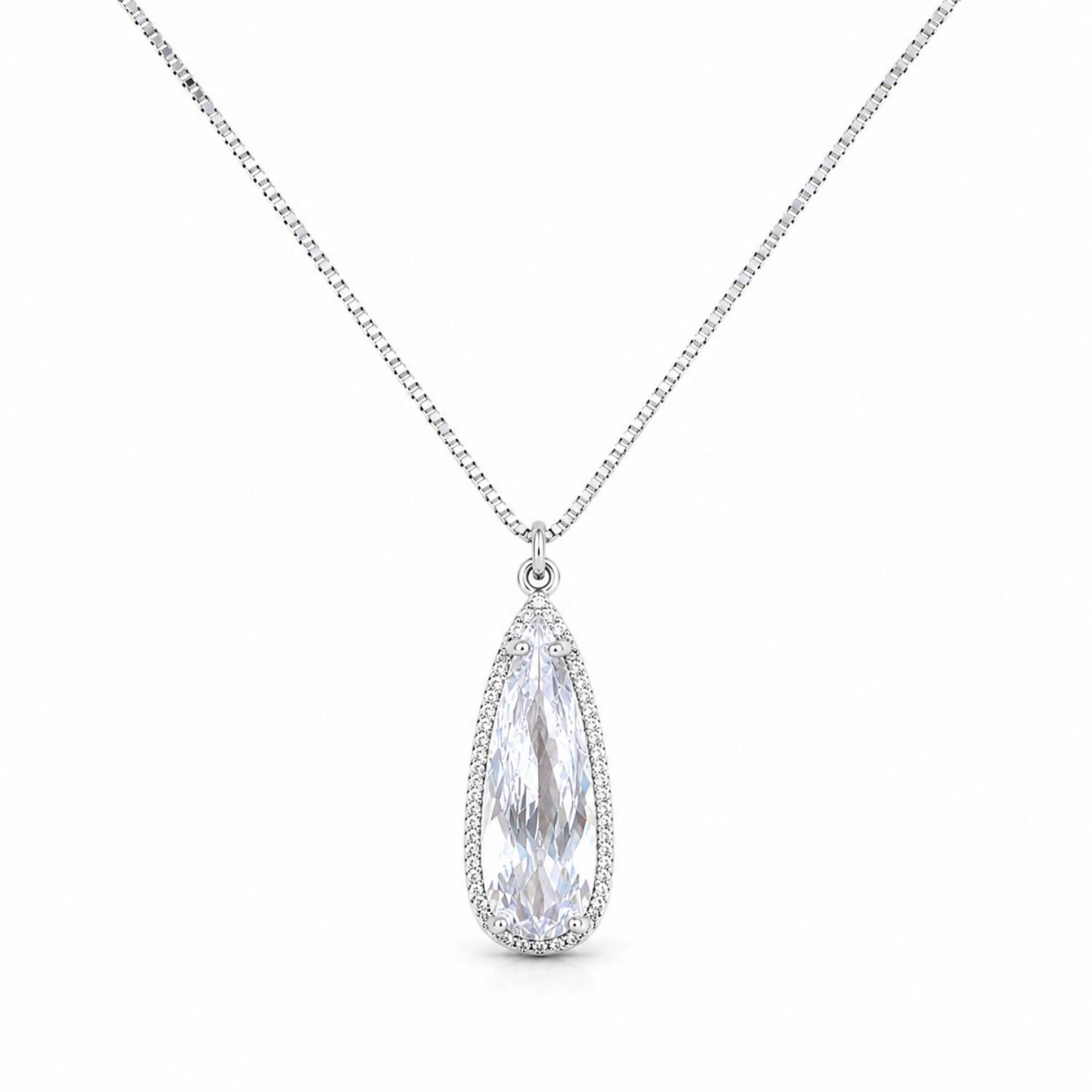 Colar Gota Zircônia Cristal com 1 Fileira Micro Zircônia Banhado a Prata