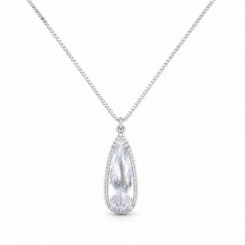 Colar Gota Zircônia Cristal com 1 Fileira Micro Zircônia Banhado a Prata