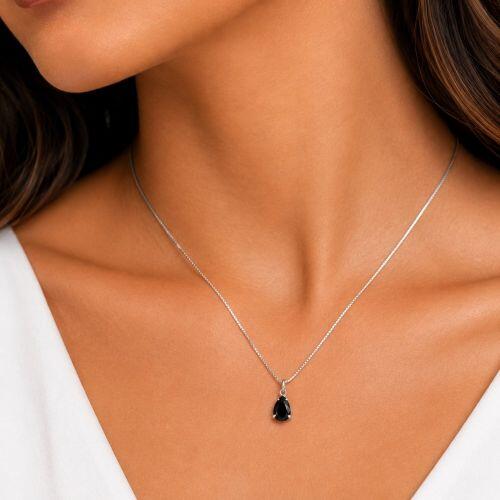 Colar com Gota Zircônia Negra Banhado a Prata