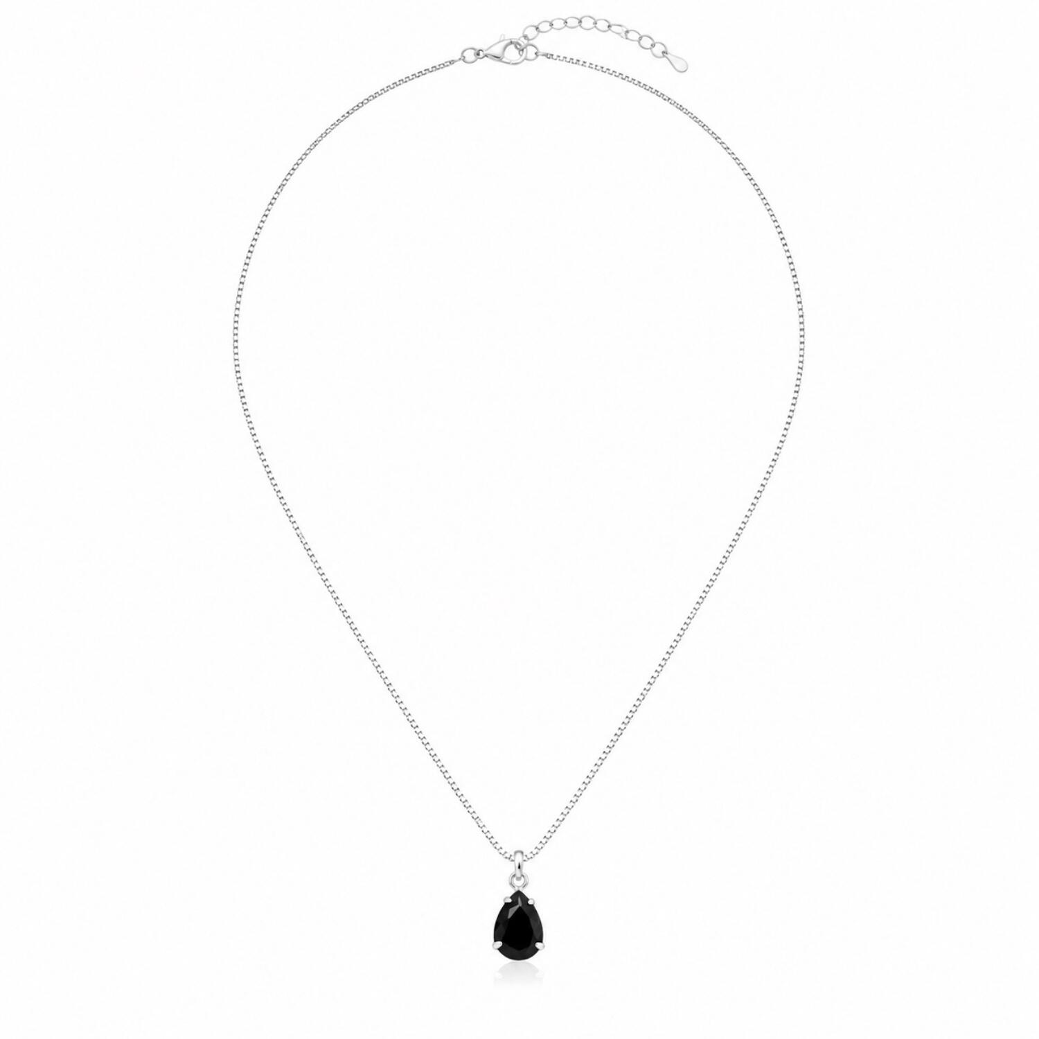 Colar com Gota Zircônia Negra Banhado a Prata