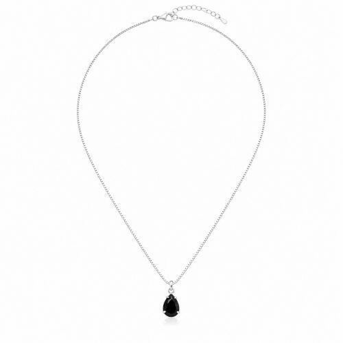 Colar com Gota Zircônia Negra Banhado a Prata
