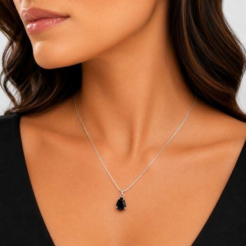 Colar com Gota Zircônia Negra Banhado a Prata
