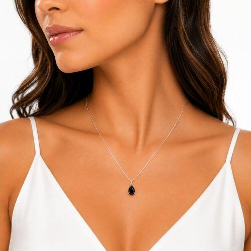 Colar com Gota Zircônia Negra Banhado a Prata