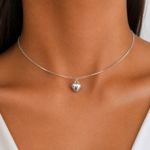 Choker Coração Liso Banhado a Prata