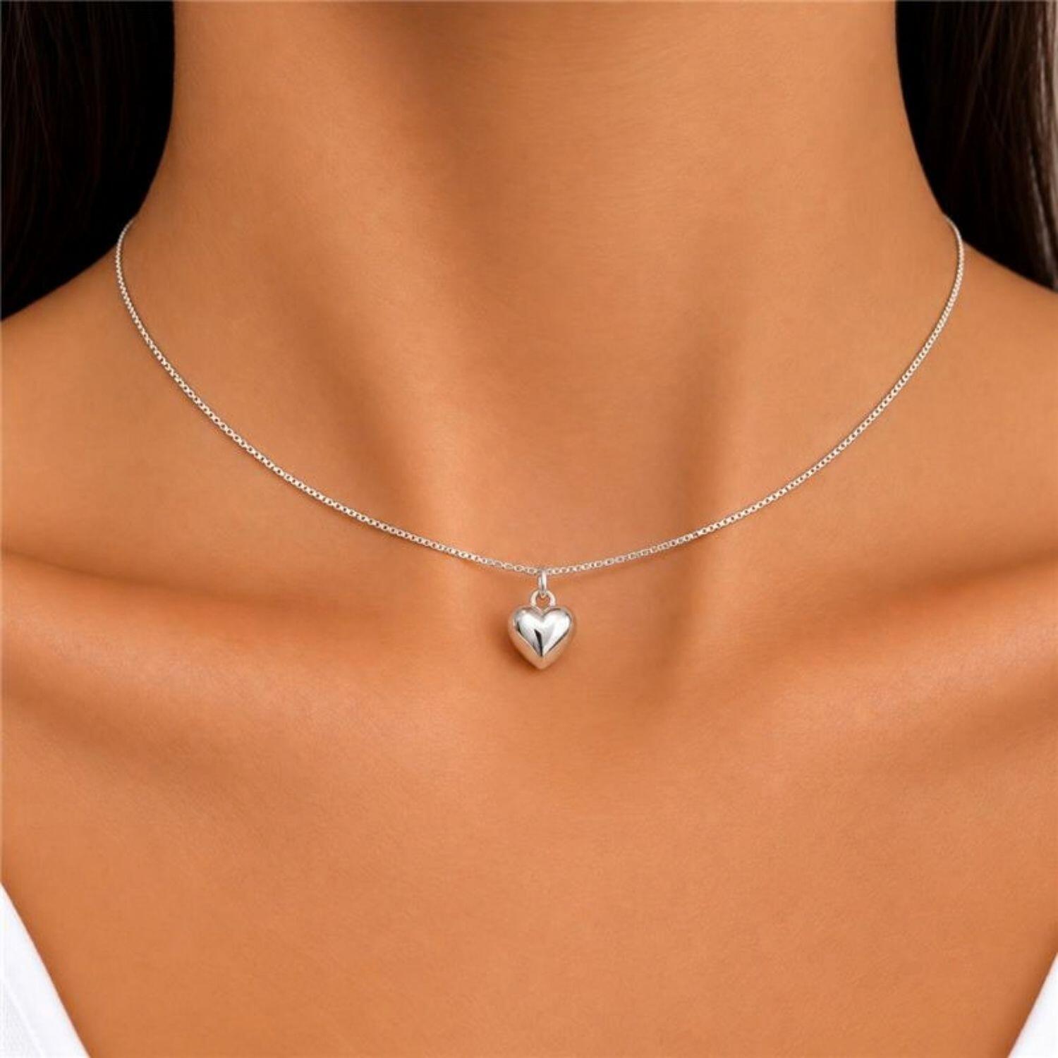 Choker Coração Liso Banhado a Prata