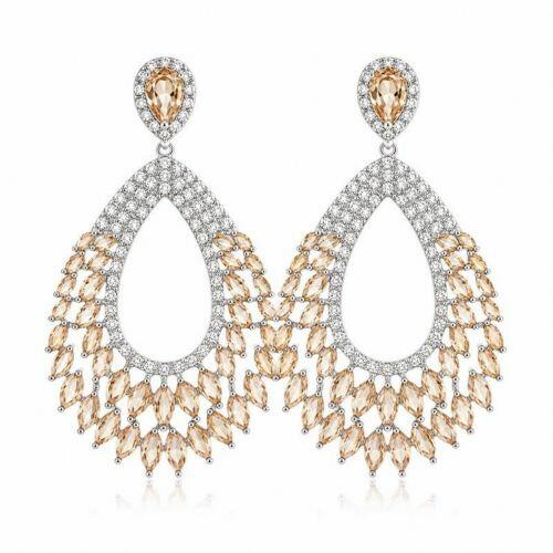 Brinco Luxury Gota Vazada com Zirc�nia Cristal e Morganita Banhado a Prata