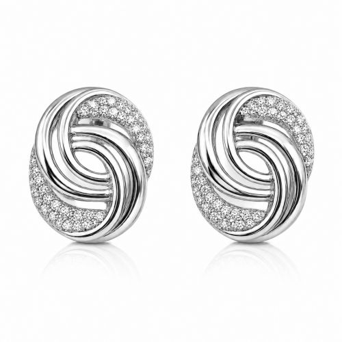 Brinco Nó com Micro Zircônia Cristal Banhado a Prata
