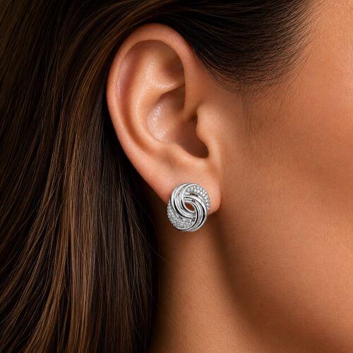 Brinco Nó com Micro Zircônia Cristal Banhado a Prata