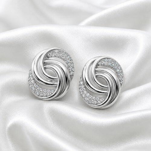 Brinco Nó com Micro Zircônia Cristal Banhado a Prata