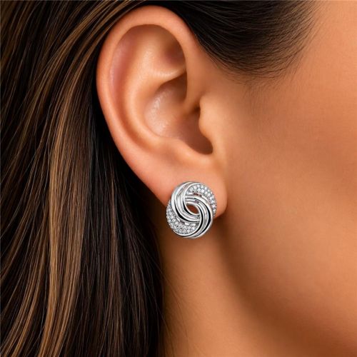 Brinco Nó com Micro Zircônia Cristal Banhado a Prata