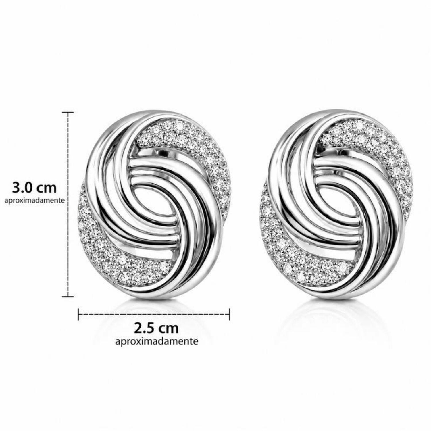 Brinco Nó com Micro Zircônia Cristal Banhado a Prata