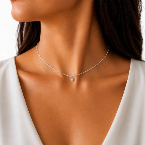 Choker Singapura com Ponto de Luz Banhado a Prata