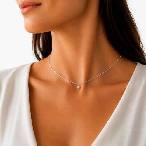 Choker Singapura com Ponto de Luz Banhado a Prata