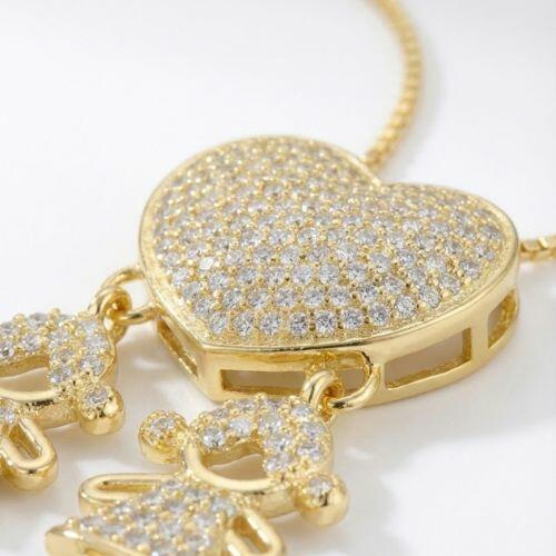 Colar Coração com 2 Meninas Micro Zircônia Cristal Banhado a Ouro