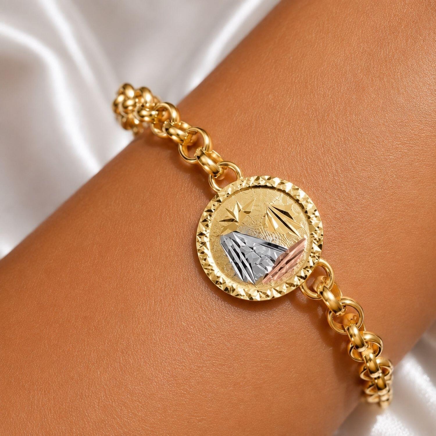 Pulseira Elo Português 0.6 cm com Pingente Escrava Banhado a Ouro
