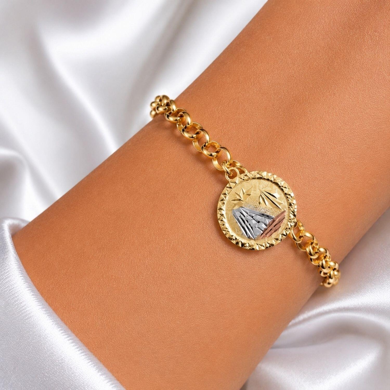 Pulseira Elo Português 0.6 cm com Pingente Escrava Banhado a Ouro