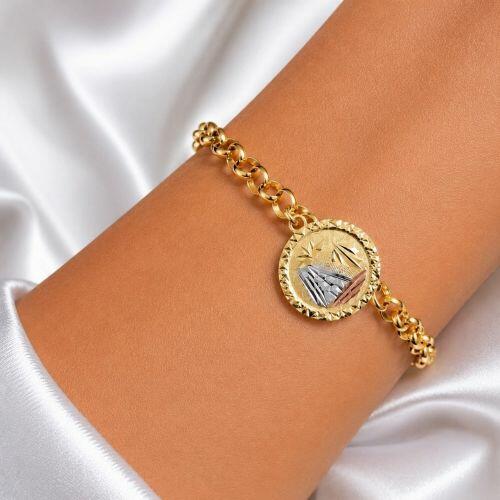 Pulseira Elo Português 0.6 cm com Pingente Escrava Banhado a Ouro