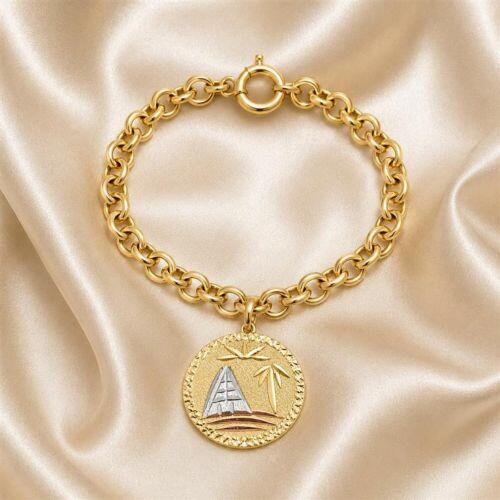 Pulseira Elo Português 0.6 cm com Pingente Escrava Banhado a Ouro