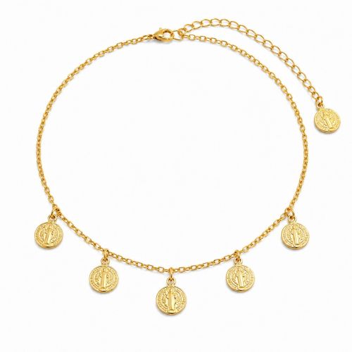 Choker Mini Elo com São Bento Banhado a Ouro