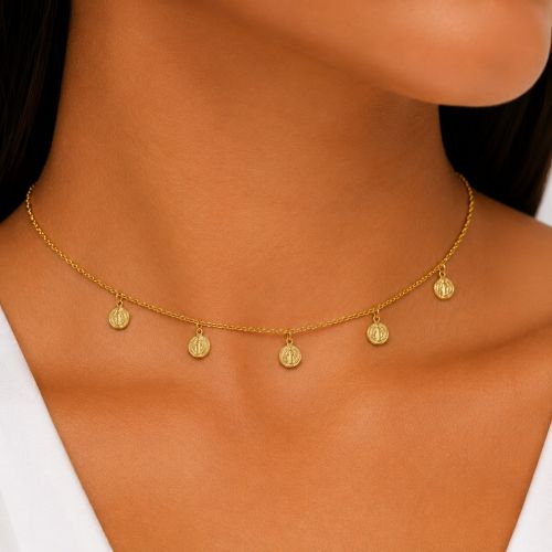 Choker Mini Elo com São Bento Banhado a Ouro