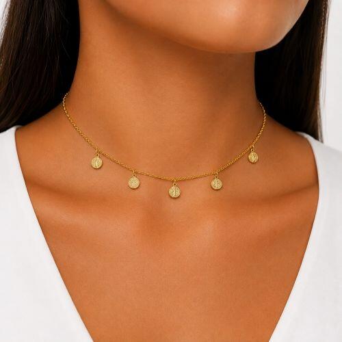 Choker Mini Elo com São Bento Banhado a Ouro
