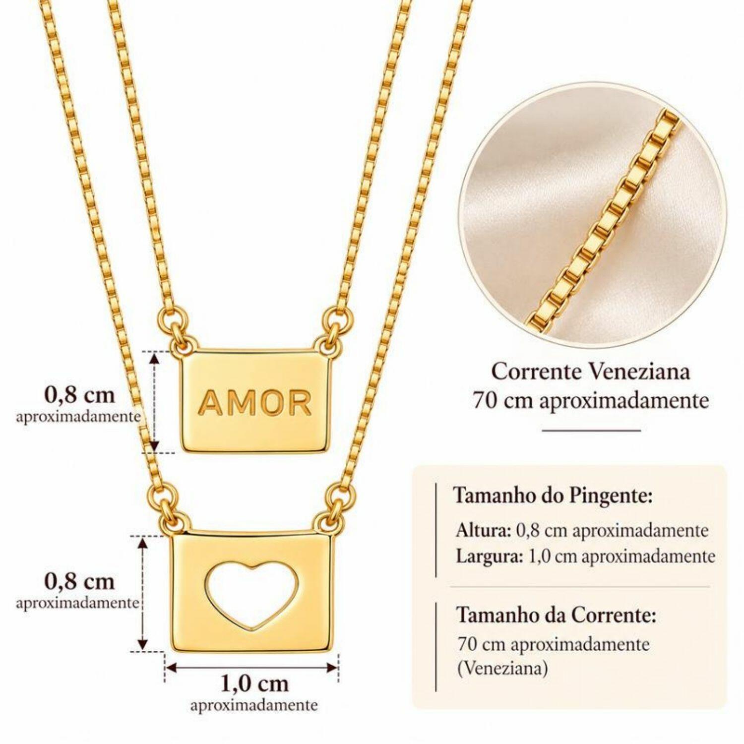 Escapulário Amor e Coração Vazado Banhado a Ouro