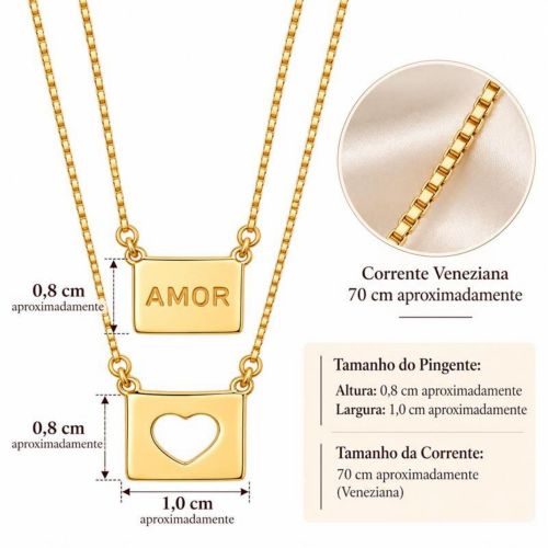 Escapulário Amor e Coração Vazado Banhado a Ouro