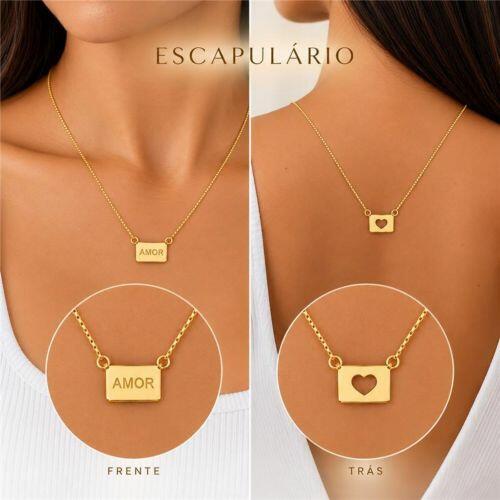 Escapulário Amor e Coração Vazado Banhado a Ouro