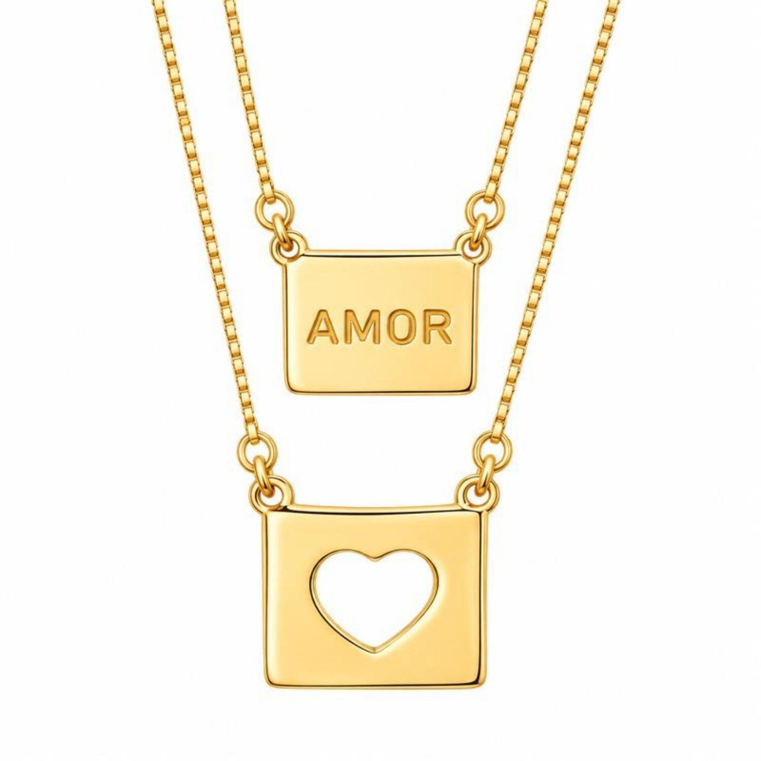 Escapulário Amor e Coração Vazado Banhado a Ouro