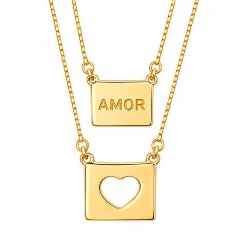 Escapulário Amor e Coração Vazado Banhado a Ouro