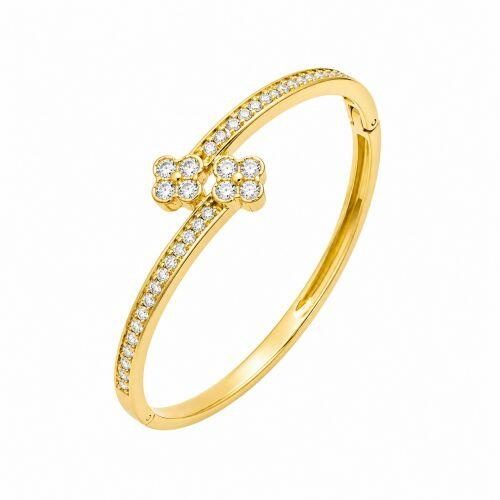 Bracelete Fechado com Flor Zircônia Cristal Banhado a Ouro