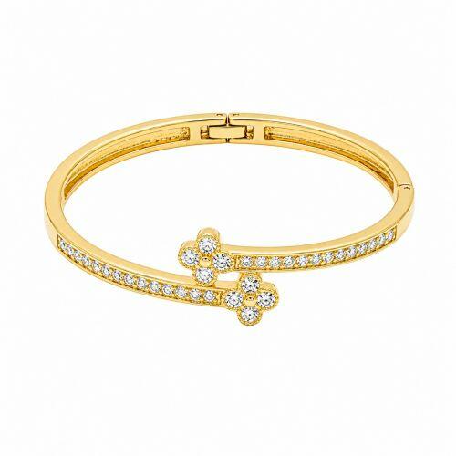Bracelete Fechado com Flor Zirc�nia Cristal Banhado a Ouro