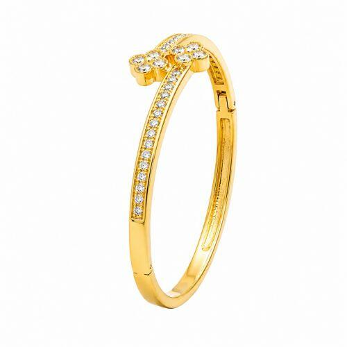Bracelete Fechado com Flor Zircônia Cristal Banhado a Ouro