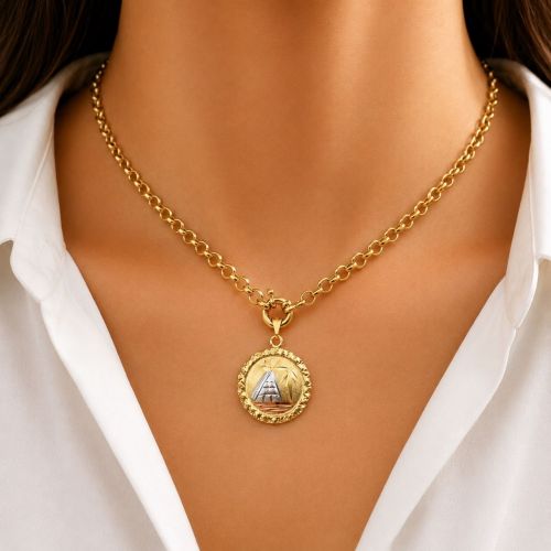 Colar Elo Português 0.6 cm com Pingente Escrava Banhado a Ouro