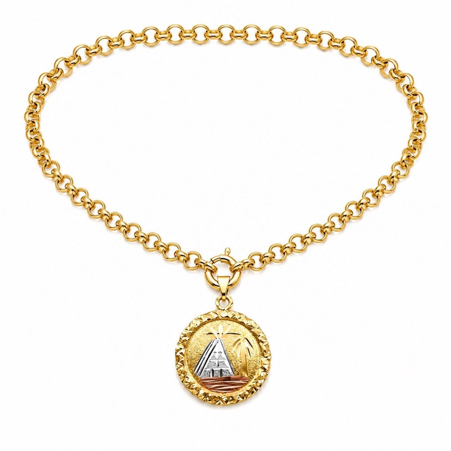 Colar Elo Português 0.6 cm com Pingente Escrava Banhado a Ouro