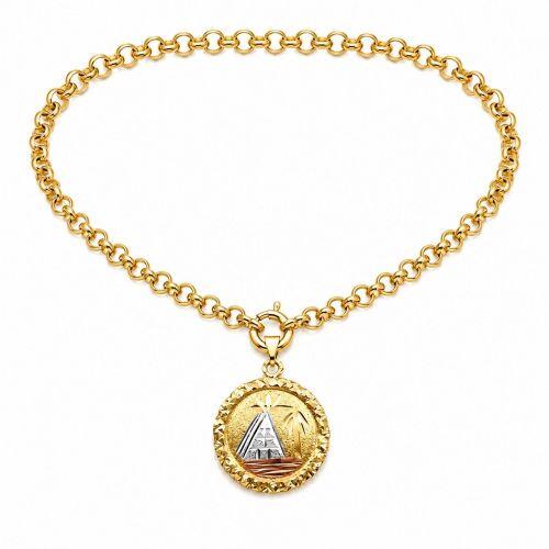Colar Elo Português 0.6 cm com Pingente Escrava Banhado a Ouro