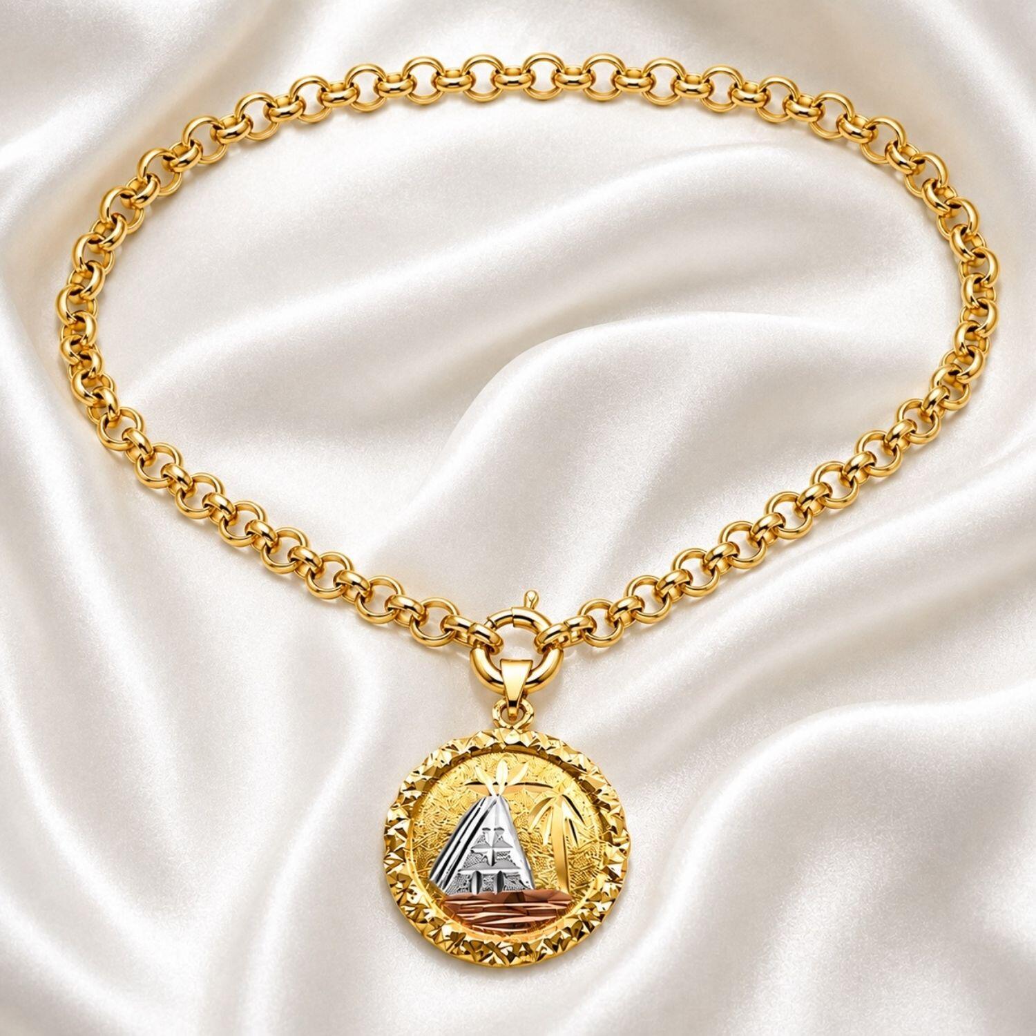 Colar Elo Português 0.6 cm com Pingente Escrava Banhado a Ouro