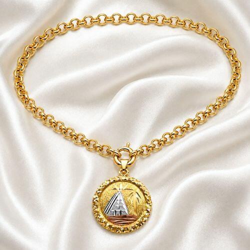 Colar Elo Português 0.6 cm com Pingente Escrava Banhado a Ouro