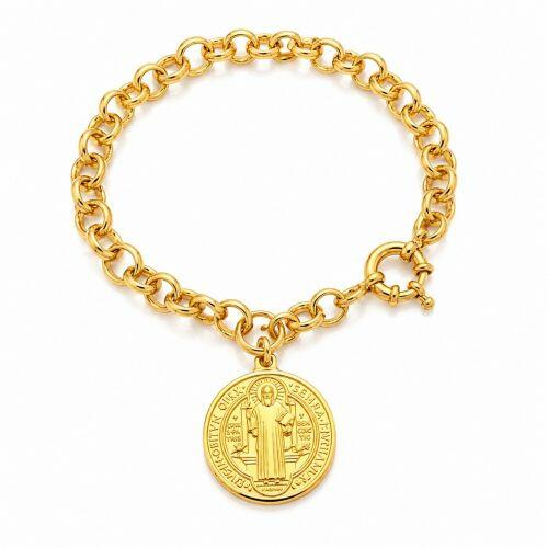 Pulseira Elo Portugu�s 0.6 cm com S�o Bento Banhado a Ouro