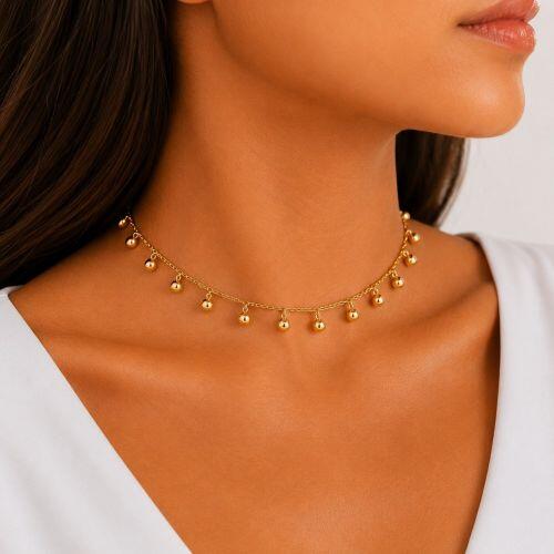 Choker Bolas Lisa Banhado a Ouro