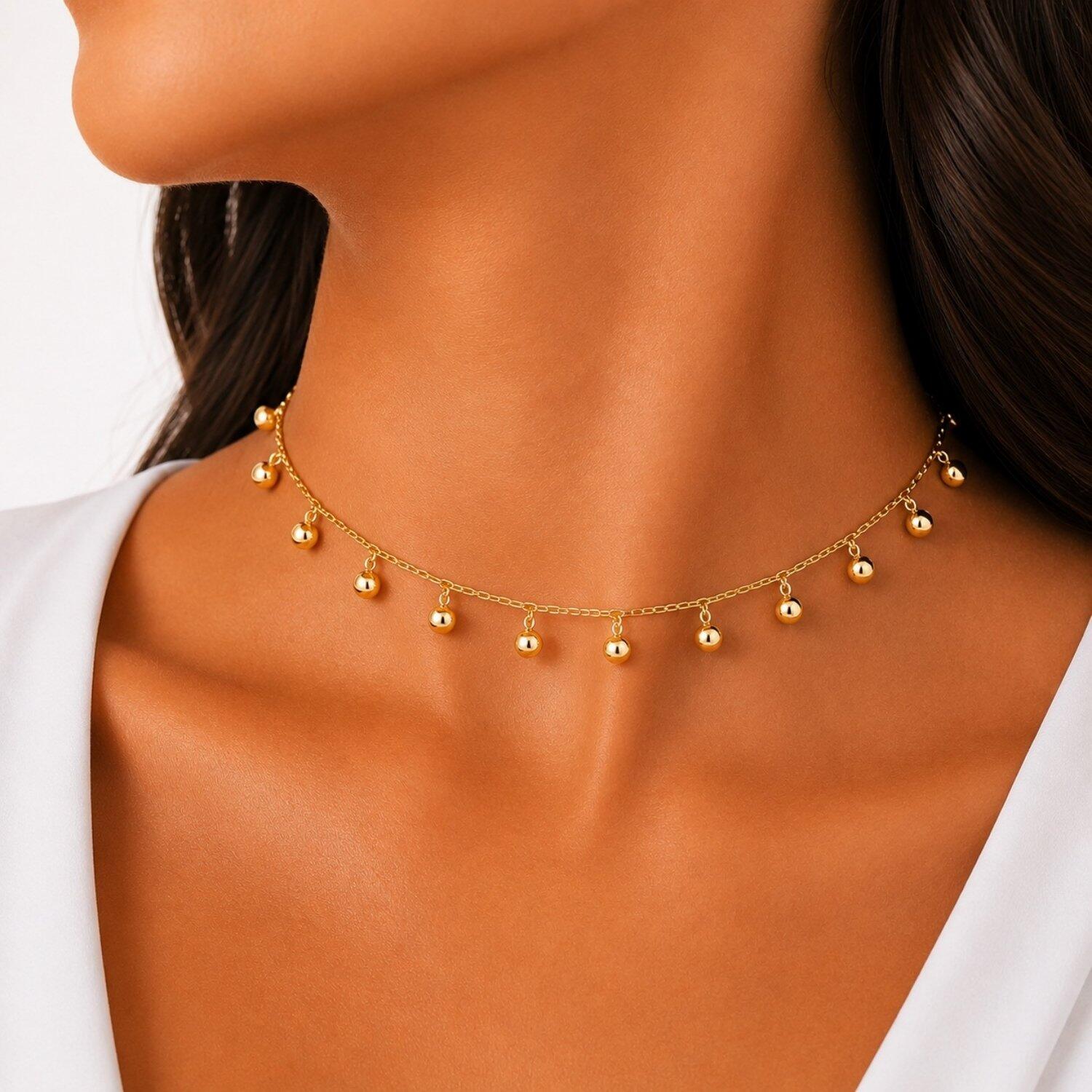 Choker Bolas Lisa Banhado a Ouro